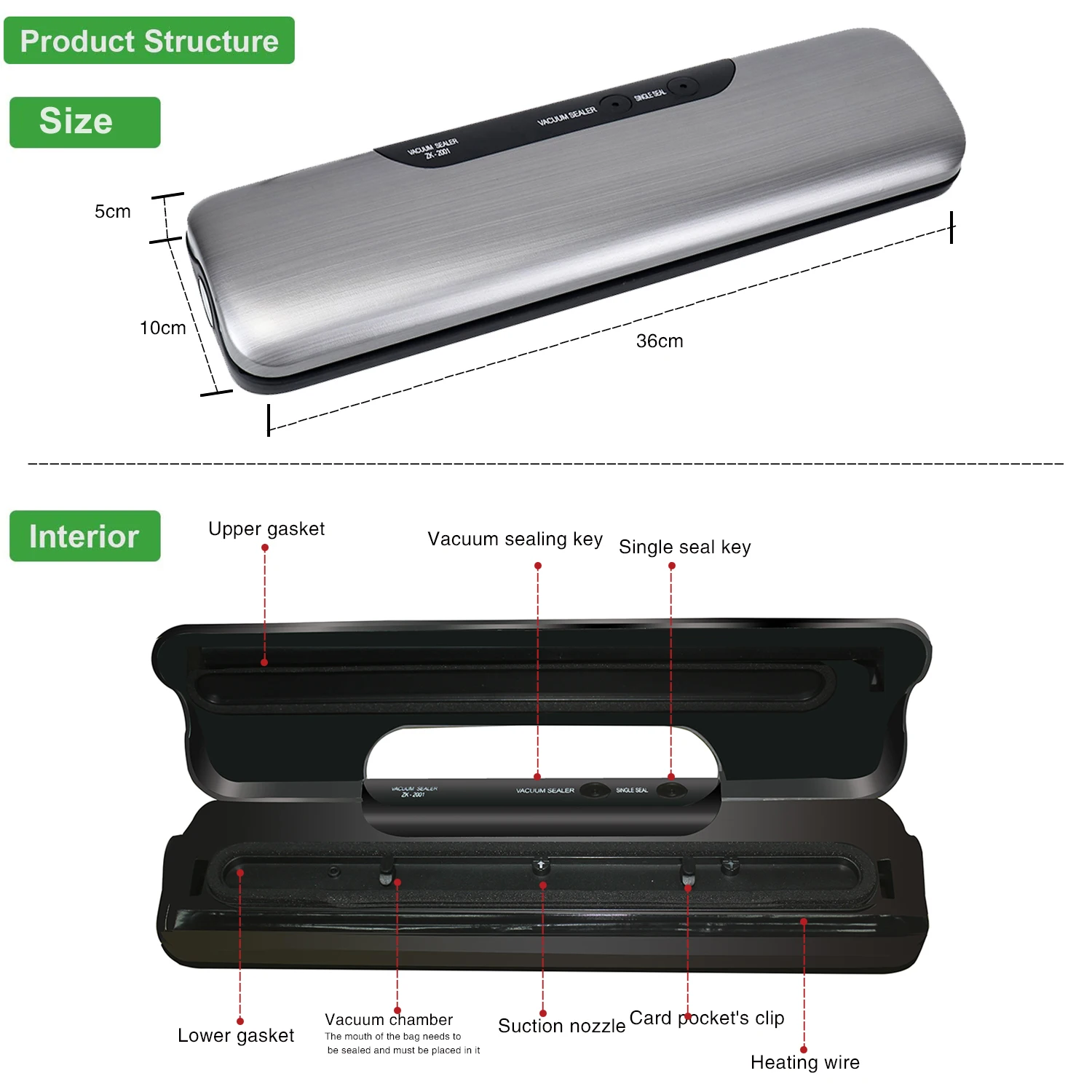 Вакуумный упаковщик YAJIAO 60 кПа полностью автоматический пищевой 220 В/110 В для