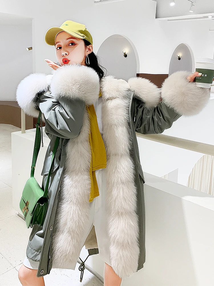 Import Fox Fur Jackets Parkas Female 2020 Winter Women Rex Rabbit Fur Liner Mid-length Detachable New Genuine Fur Coat Warm