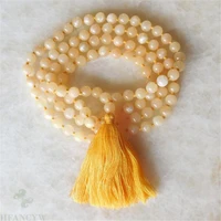 8mm golden calcite stone 108 beads handmade tassel necklace spirituality spiritua tibetan wristband chakra japa buddhism prayer