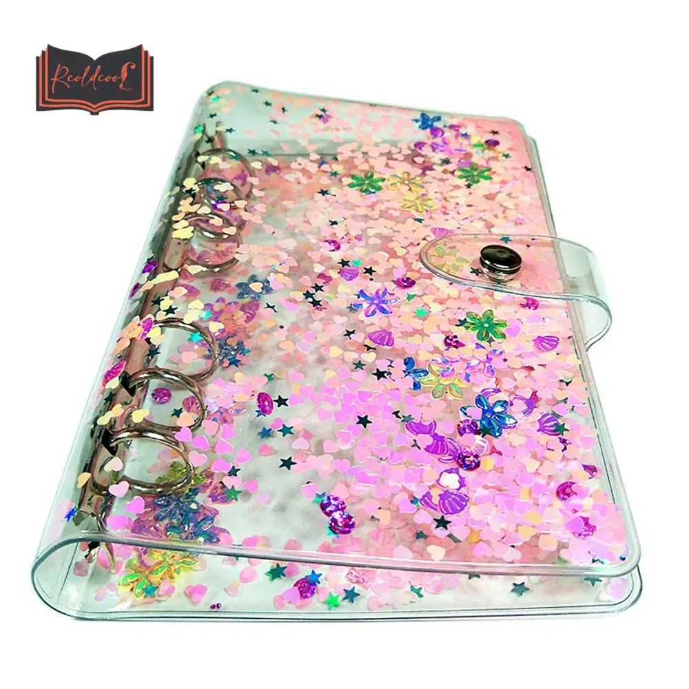 

6 Rings Glitter Sequins Notebook Cover Quicksand Loose Leaf File Folder Journal Planner Ring Binder Kawaii Korean Stationery