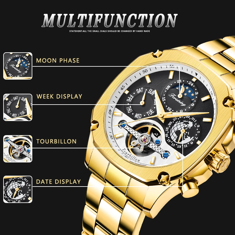 FORINING брендовые модные автоматические механические часы мужские часы Moon phase Tourbillon часы для мужчин s подарки часы Relogio Masculino