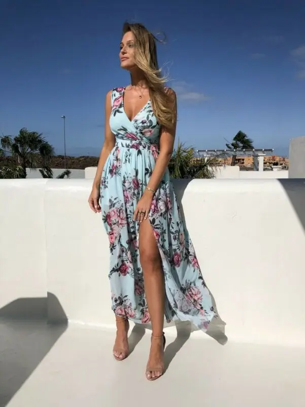 Длинное платье женское шифоновое с треугольным вырезом | Женская одежда