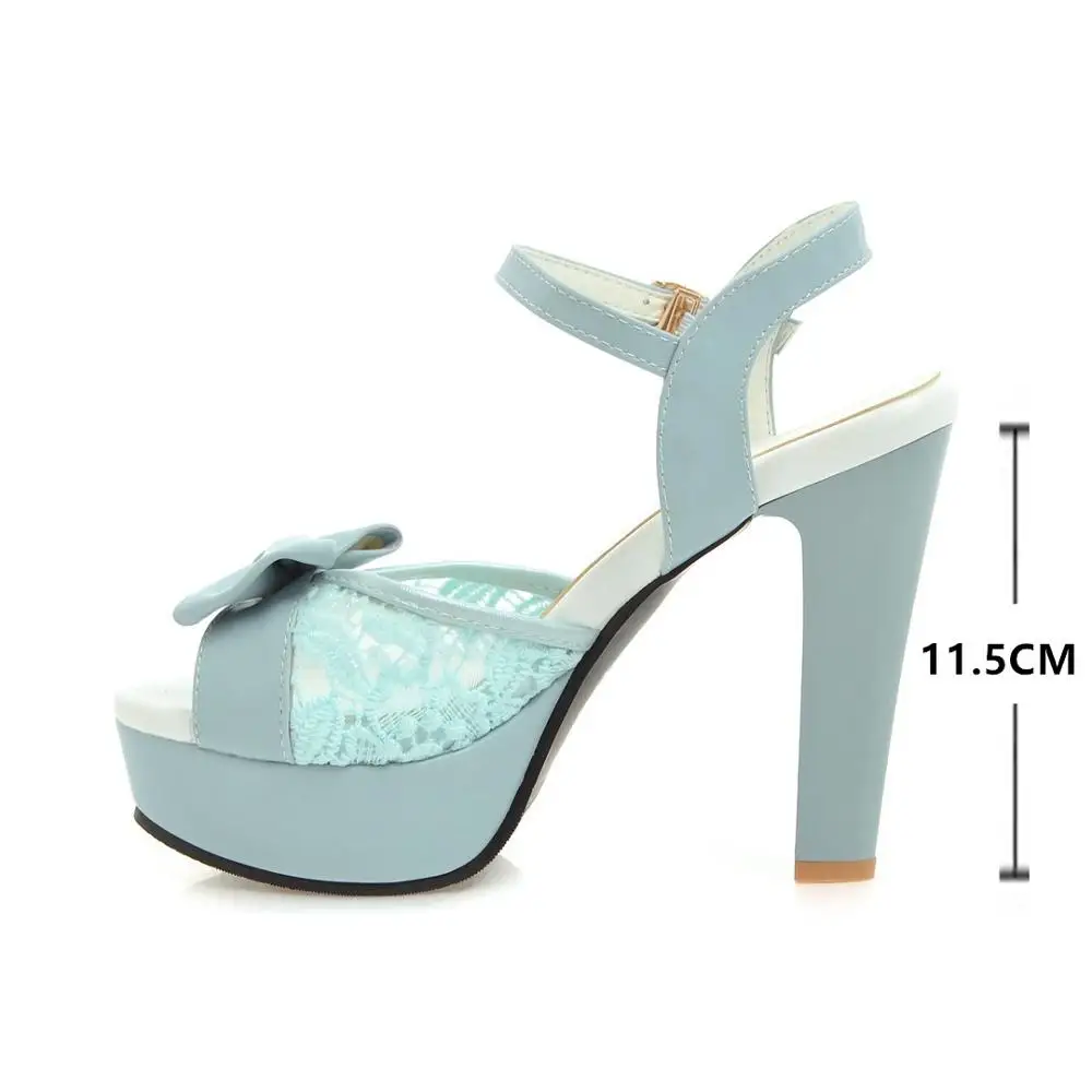 Women Summer Lace Bow Mesh Shoes Fish Mouth High Heel Ladys Platform Sandals Evening White Dress Wedding Female Zapatos De Mujer images - 6