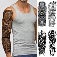 waterproof temporary full arm tattoo sticker maori totem indian tribal demon flash tattoos man body art fake sleeve tatto women