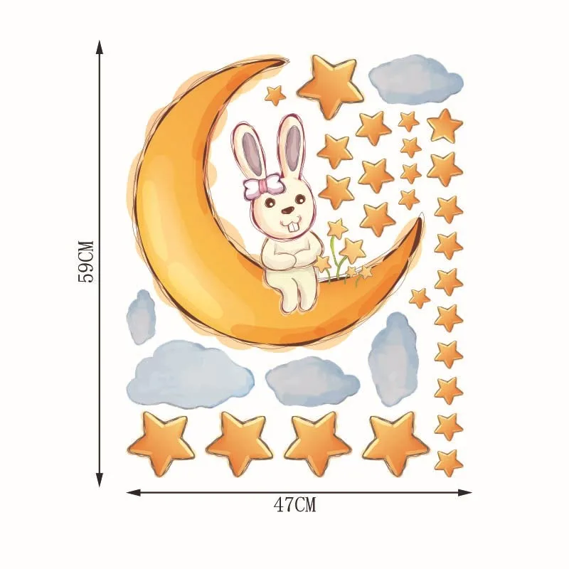 

DIY Cartoon Rabbits Animals Stars Wall Sticker Clouds Stars Moon for Kids Room Baby Bedroom Nursery Home Decoration