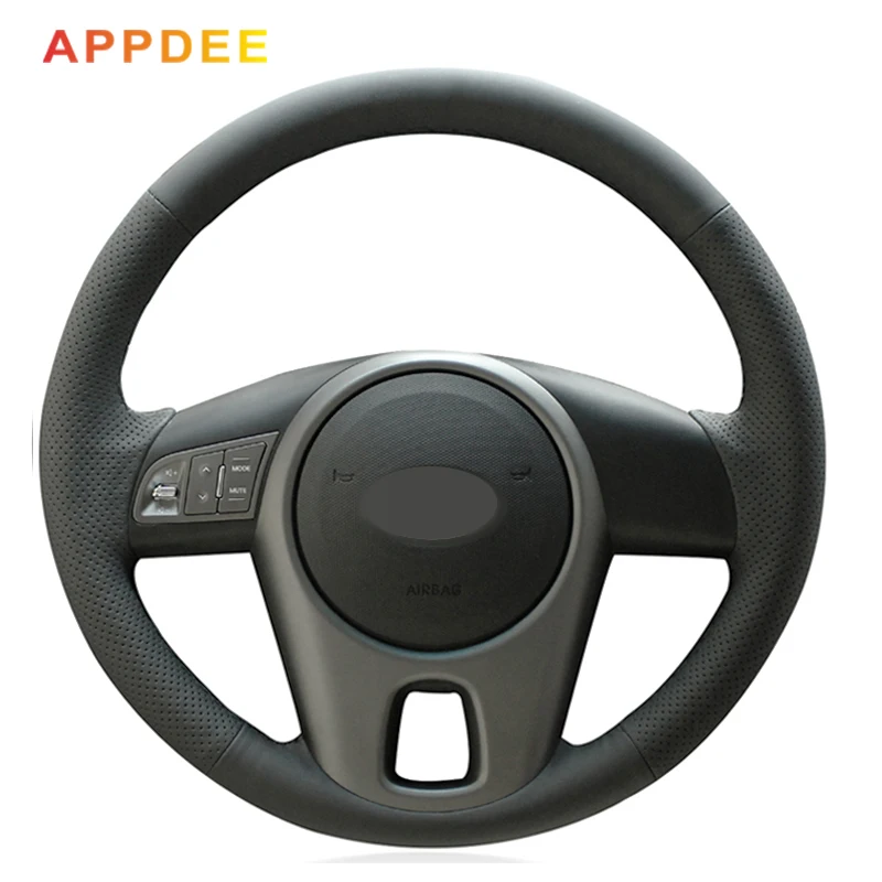 Прошитая вручную черная кожаная оплетка на руль для Kia Forte Soul Rio 2009 2010 2011|leather steering