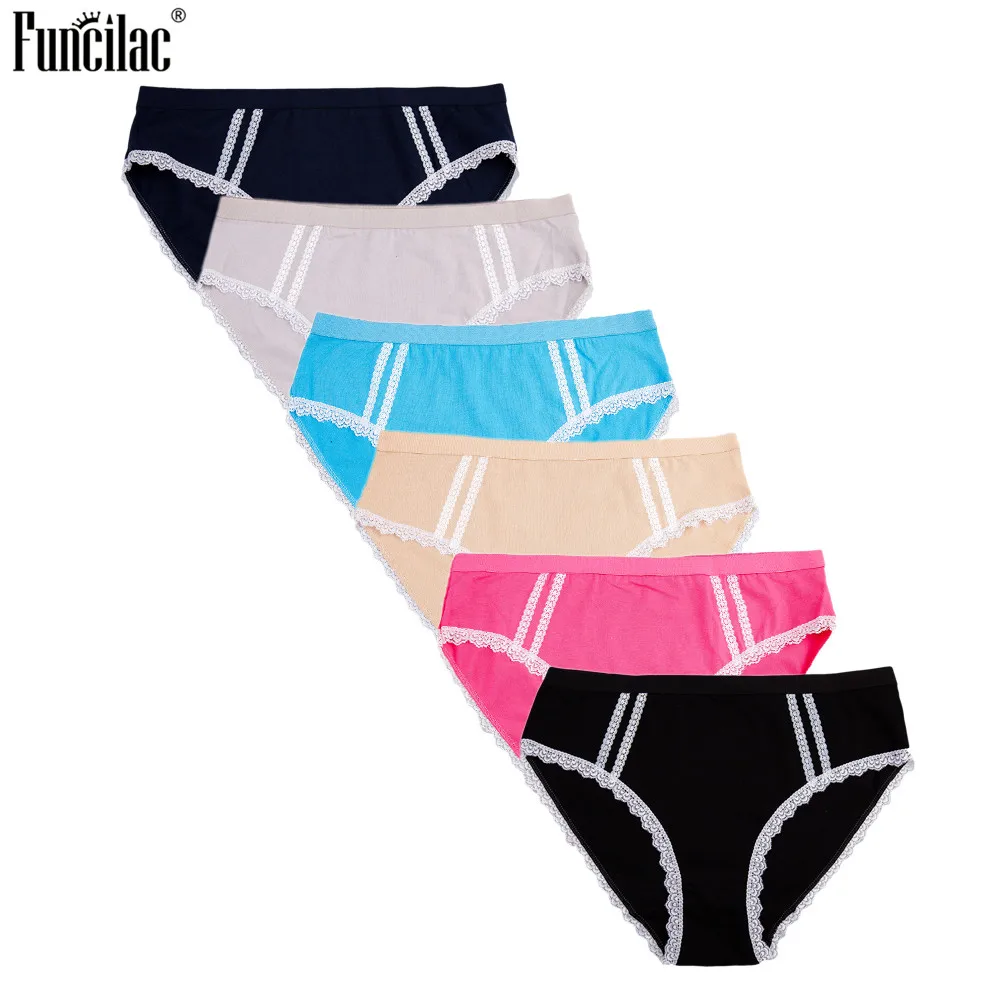 FUNCILAC хлопковое нижнее белье женские сексуальные кружевные трусы большие размеры