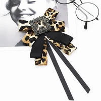 vintage women leopard brooch crystal rhinestone ribbon brooch bow tie for clothing dress decor female flower brooch lapel pin