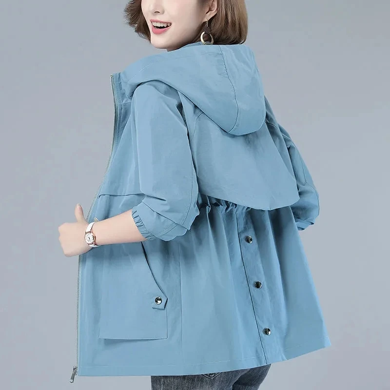 

Women's Trench Coat New Spring Autumn Clothing Korean Loose Hooded Coats Plus Size 4XL Middle-aged Female Windbreaker Outerwear