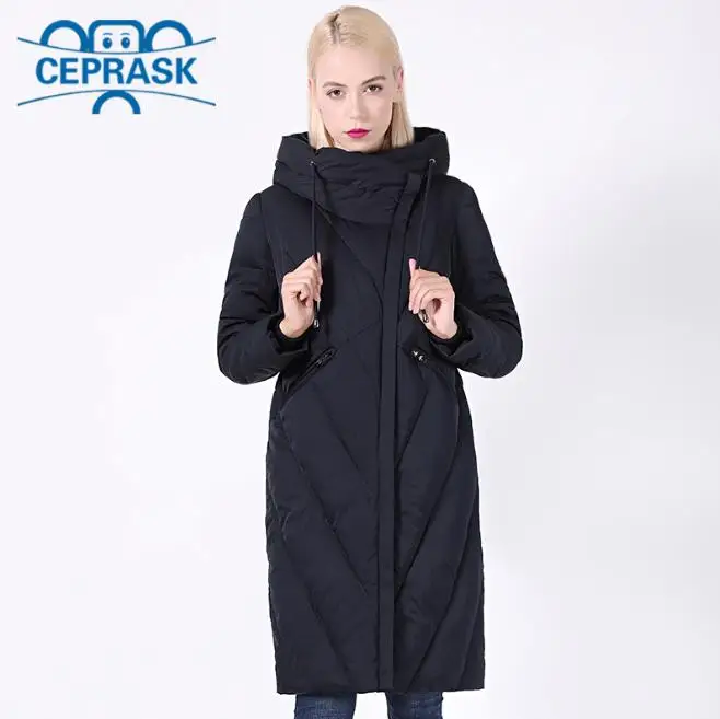 Blue Новинка зимнее пальто для женщин пуховик женский большие размеры 6XL 58/60 длинный ветрозащитный воротник Женская парка стильная Толстая Женская куртка с капюшоном CEPRASK - Цвет: Blue