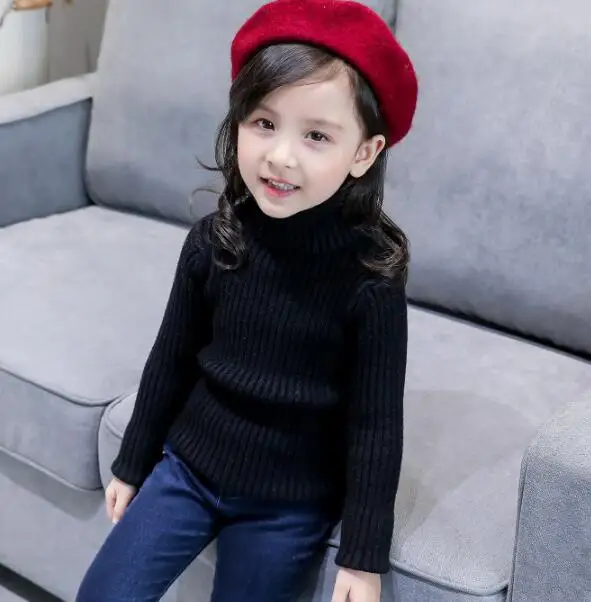 

Kids Girls Winter High-necked knitted sweater long-sleeved Warm tops Outwear