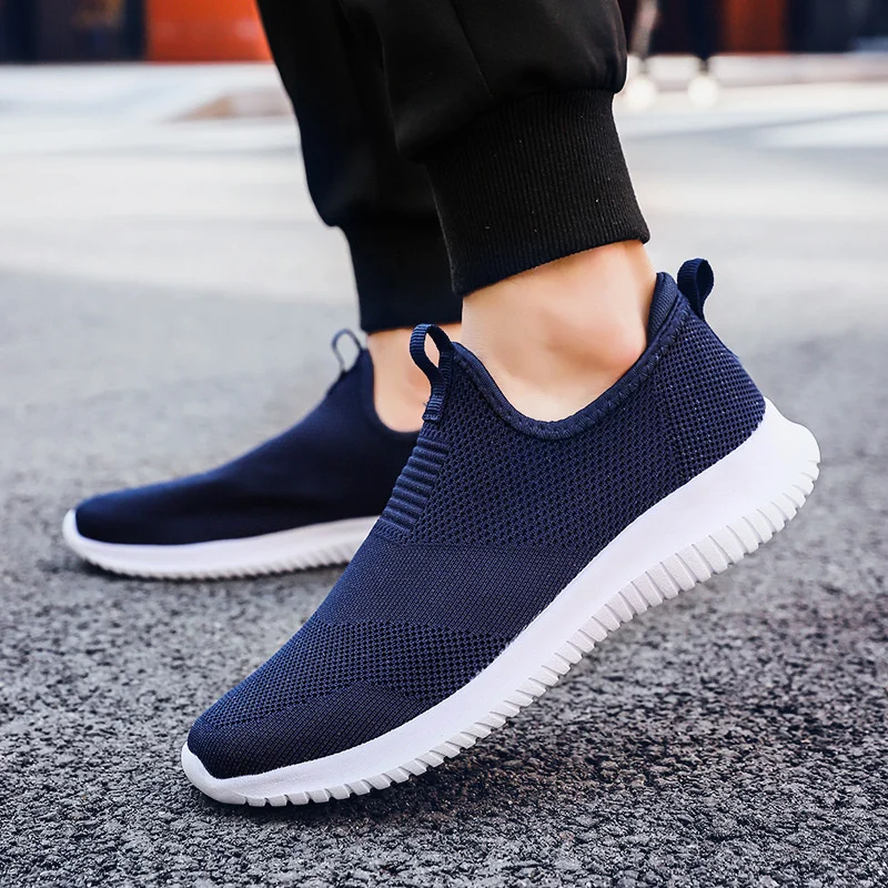 

Casual Fashion Flying Knitting Sports Men's Large Size Breathable Casual White Shoes 2021 Summer New Style
