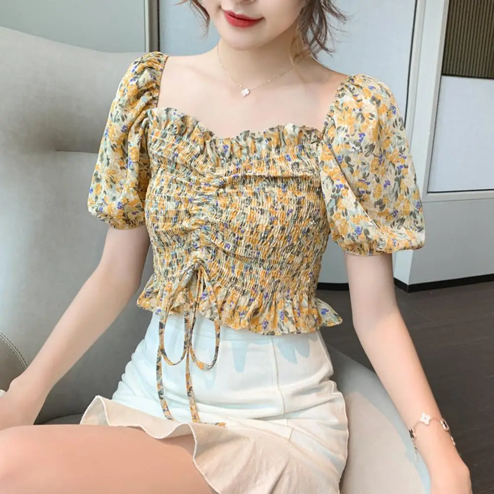 Летний сексуальный шифоновый топ с открытыми плечами и цветочным принтом для