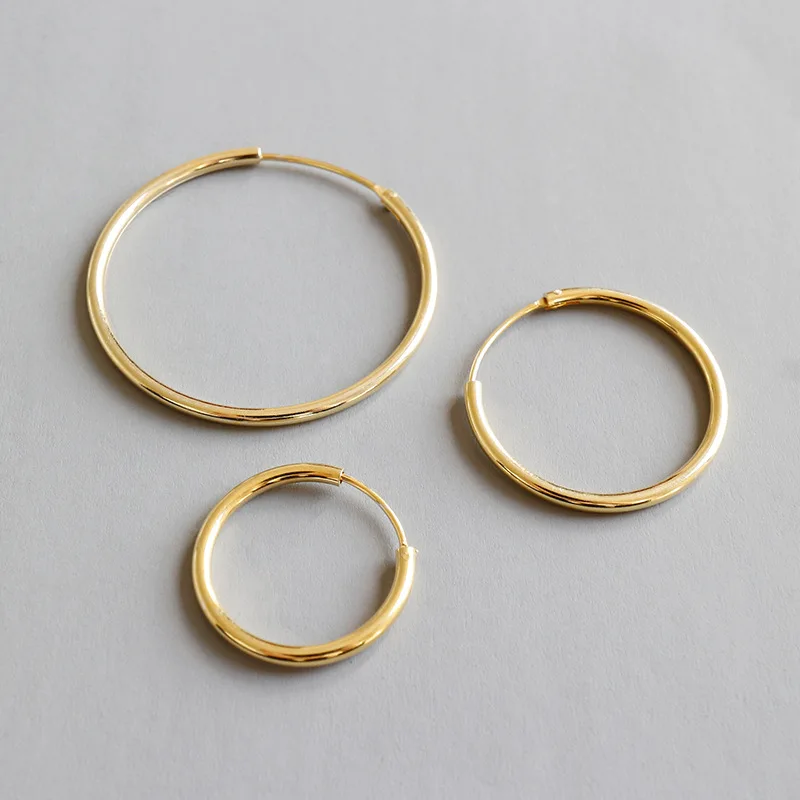 

925 Sterling Silver Circle Loop Real Minimalist Hoop Earrings Gift For Women Kolczyki Design Gold Earings Accessories Jewellery