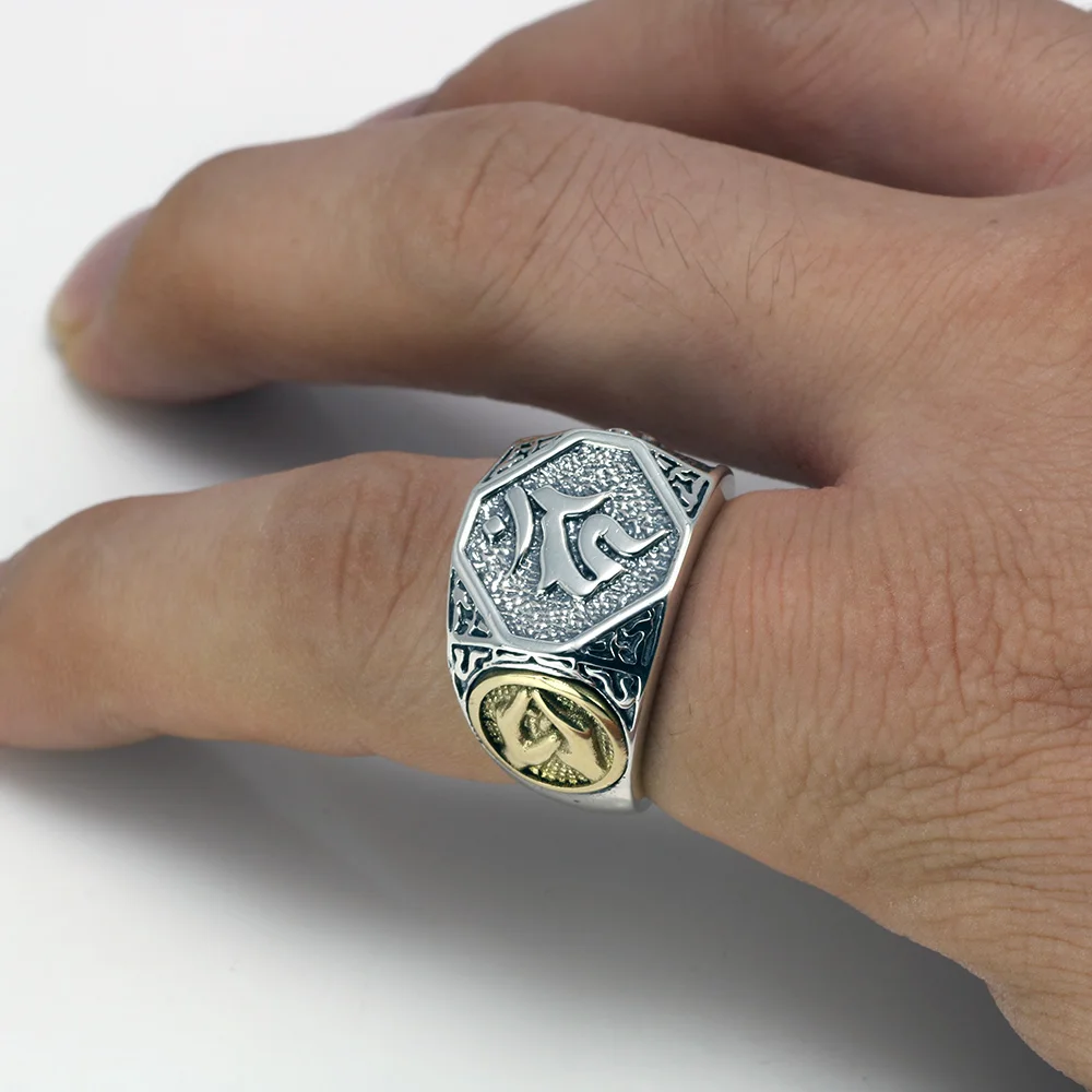 Тяжелые твердые 925 пробы серебряные мужские кольца перстни мантра Ом Мани Падме