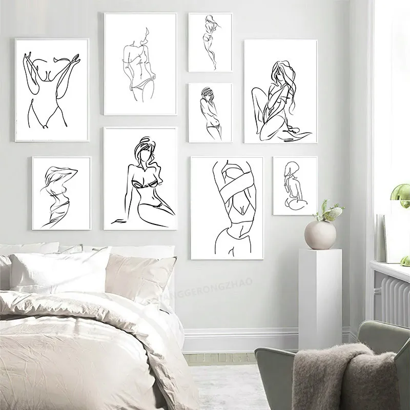 

Modern Home Decor Abstract Minimalist Fashion Lady Figure Picture Wall Art Canvas Painting Nordic Poster and Print Bedroom Decor