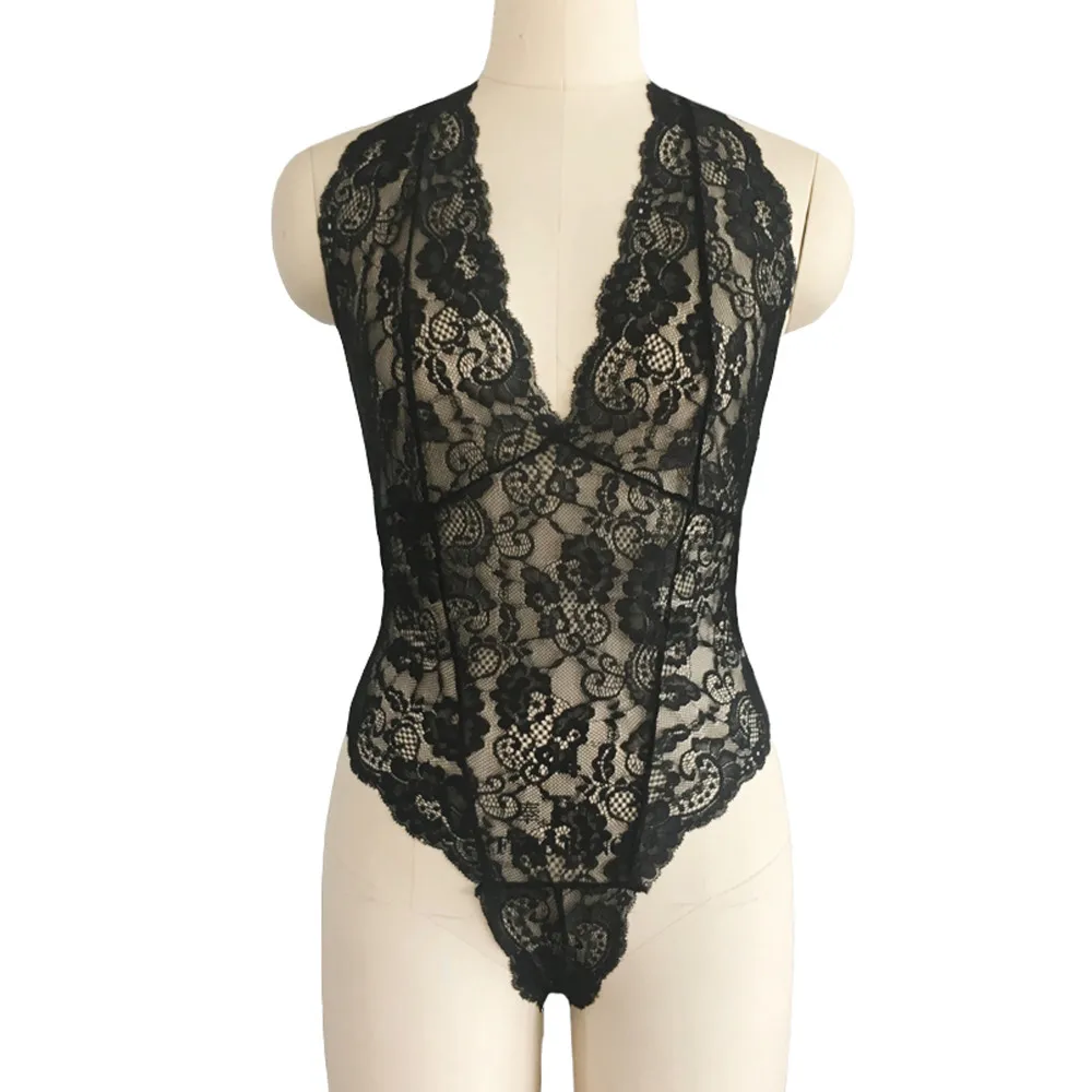 Женское Кружевное боди с лямкой на шее прозрачное кружевное сексуальное