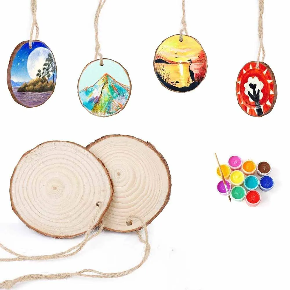 4-9CM Natural Round Wood Slices Circles With Hole Rope Crafts For Christmas Ornaments Decor DIY Kids Painting Decoration | Дом и сад