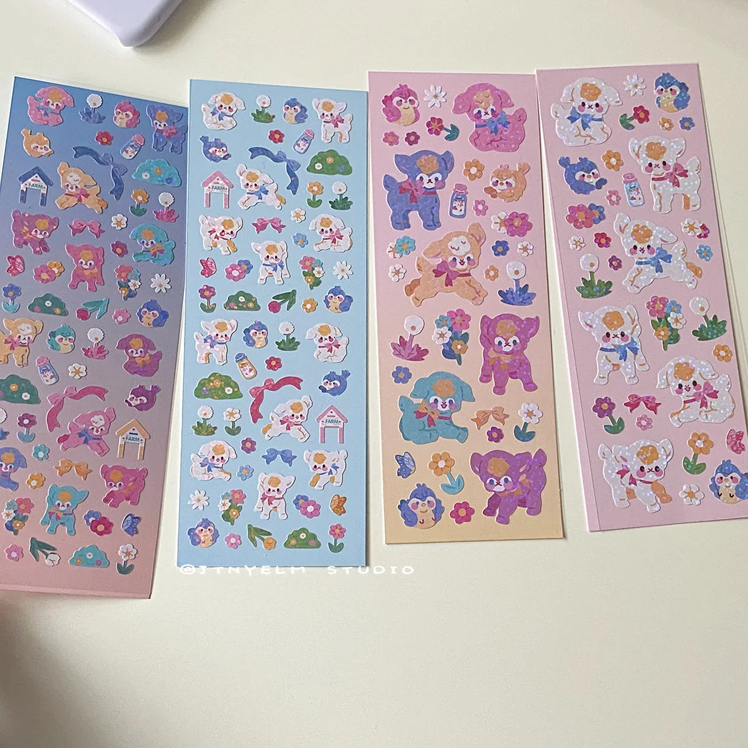 Корейский голографический милый мультфильм Рождество ягненок лазерная наклейка