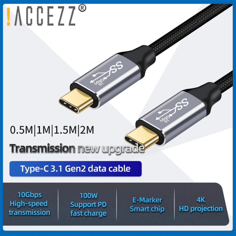 

!ACCEZZ PD 100W USB C to Type C Cable USB 3.1 Gen 2 Quick 10Gbps Data USBC Cord For Macbook iPad Pro Samsung S20 Huawei Xiaomi
