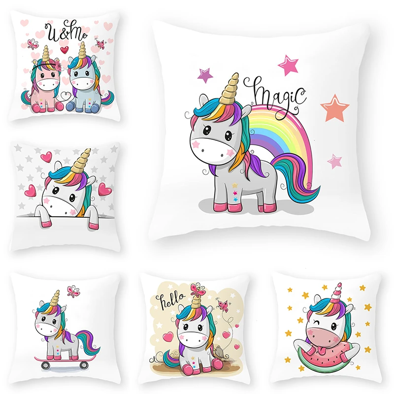 Милый рисунок единорога 45x45 см наволочка цветная серия домашний декоративный