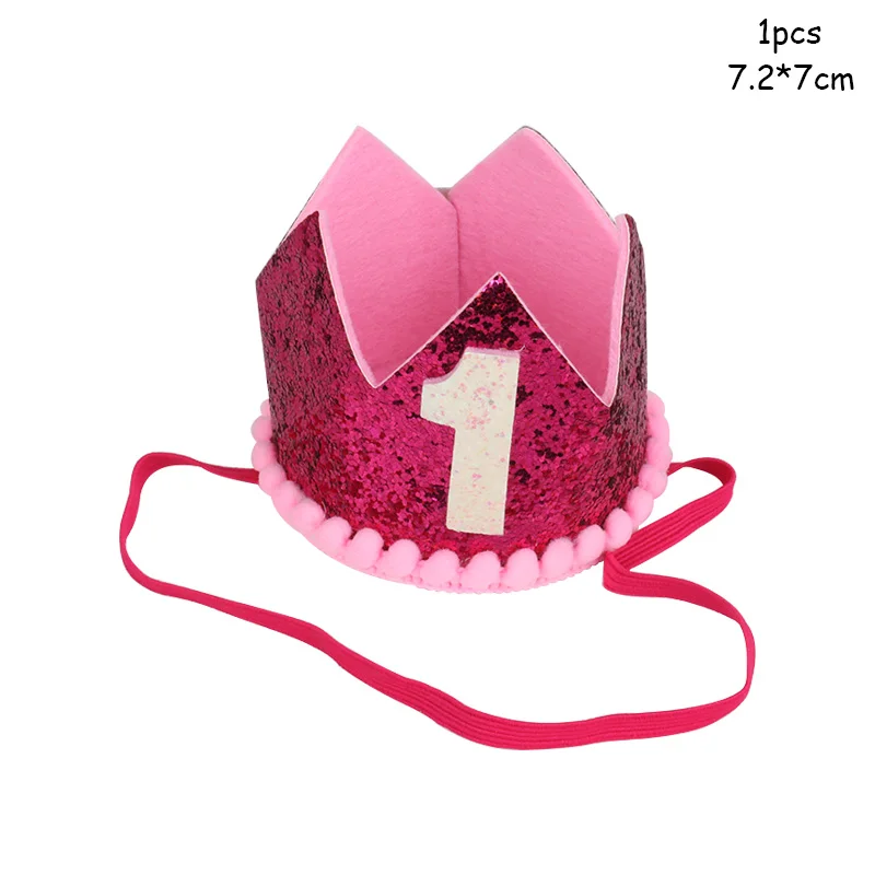 1pcs 7.2x7cm WEIGAO 1/2/3 шапки для вечеринки в честь Дня Рождения, украшение на один день рождения, шапка принцессы, корона, детский ободок для дня рождения, 1, 2, 3 года, Декор - Цвет: 1pcs 7.2x7cm
