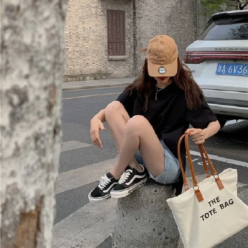 Fashion all-match Tote Bag Shoulder Canvas with Zipper Handbag Simple Large Casual Cute Soft Shopping Bags for Women |