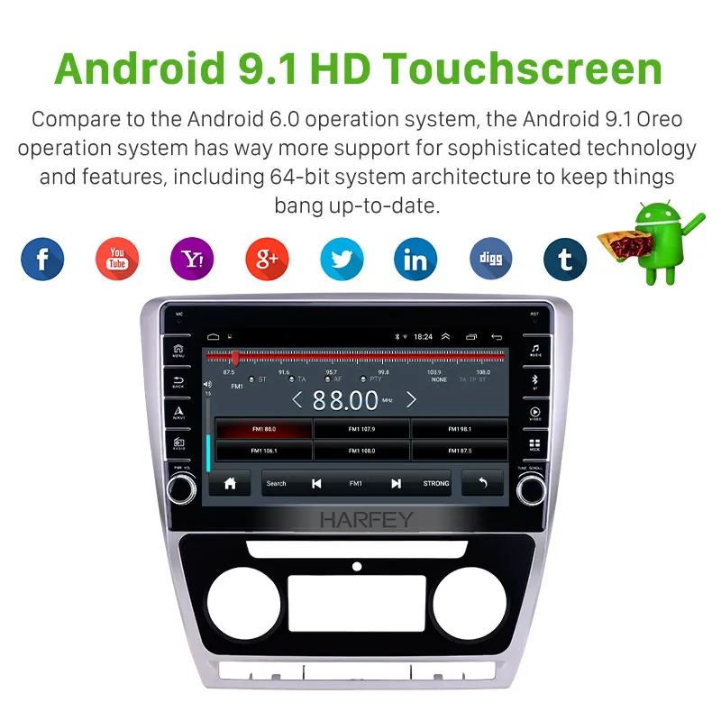 Harfey 10,1 дюймов Android 8,1 gps Автомагнитола для SKODA Octavia 2007 2008- сенсорный экран Wifi Автомобильный мультимедийный плеер bluetooth USB