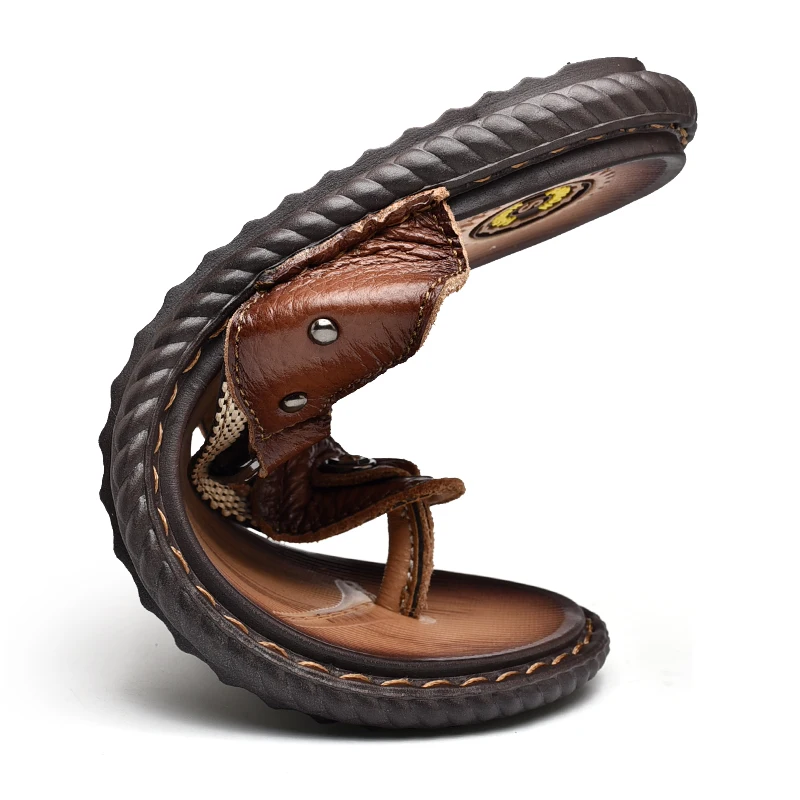 Модные мужские шлепанцы из натуральной кожи Высококачественные уличные