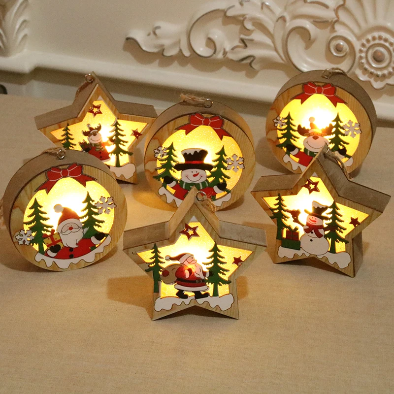 Wooden Gift Christmas Present Festival hangings decoration with LED