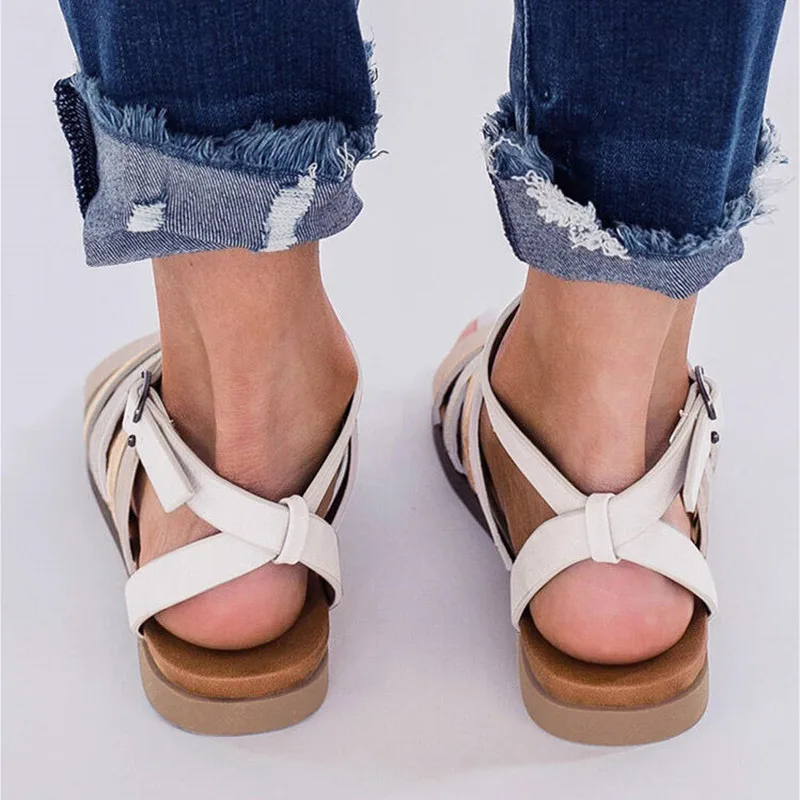 

Summer Women Gladiator Sandals Platform Flat Heel Patchwork Cross Buckle Strap Outside Casual Retro Ladies Shoes Female 2021