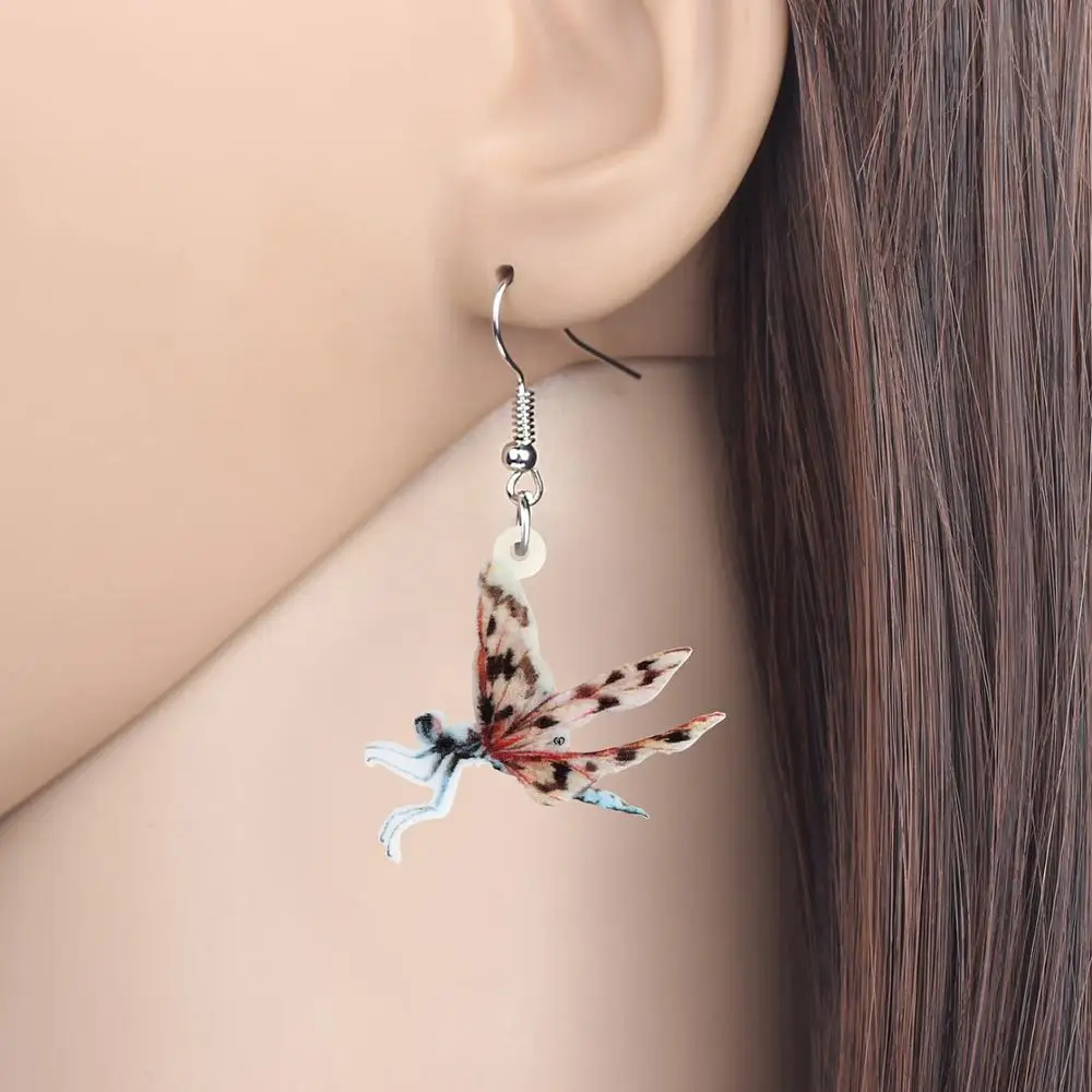 WEVENI Acrylic Brown Dragonfly Earrings Long Lightweight Insect Animal Dangle Drop Jewelry For Women Kid Classic Ears Decoration | Украшения