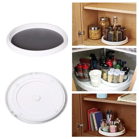 

Kitchen 25cm Condiment Round 360 Degrees Rotating Storage Tray Convenient Rotating Spice Rack Non-Slip Tpr Cosmetics Organizer