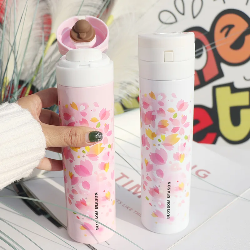 

Creative stainless steel Thermos cup Oriental Cherry Sakura Thermos Portable Unisex Students Personality Trendy Straw Cup W2688