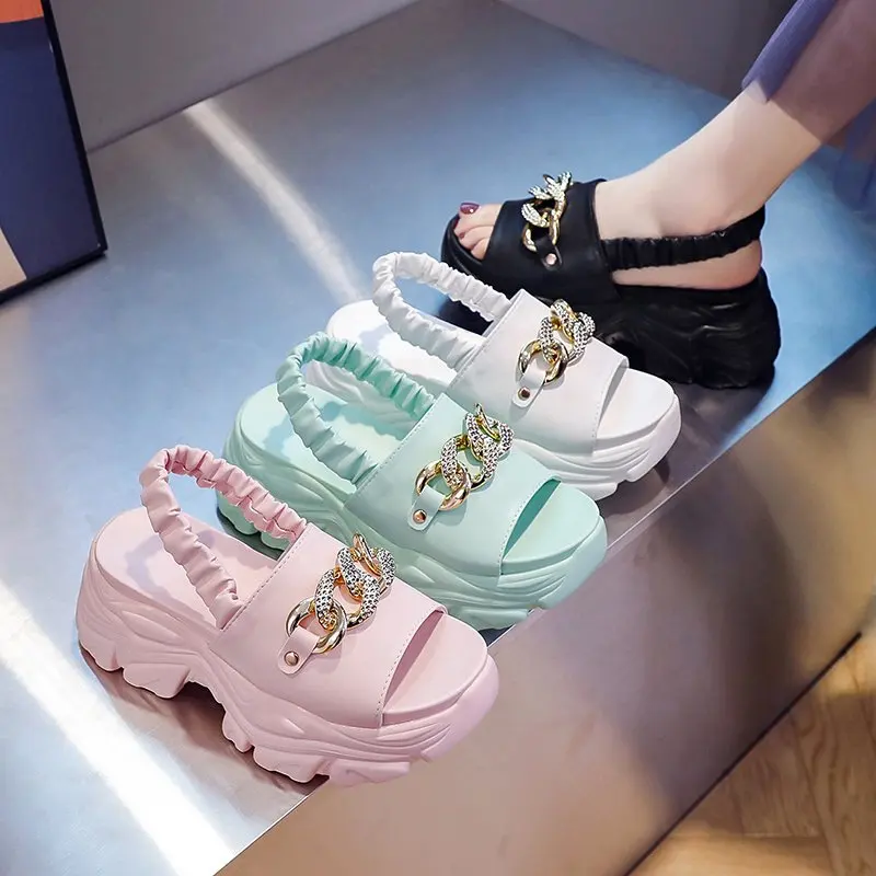

High Platform Slippers Sandals Women Metal Chain Sandalias Thick Sole Chunky Slides Summer Casual Beach Sandals Zapatillas Mujer