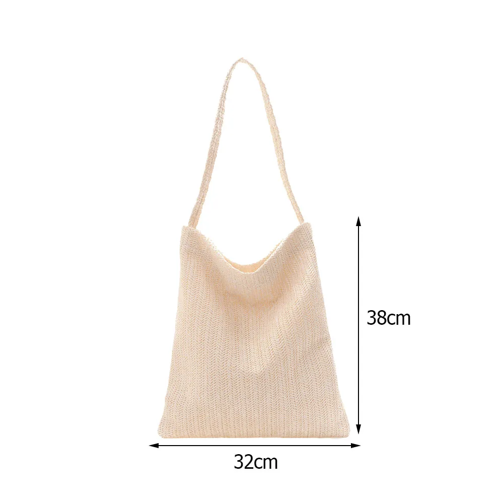 

Vintage Women Pure Color Straw Woven Shoulder Shopping Bag Casual Ladies Beach Vacation Large Capacity Tote Handbags