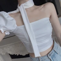 backless halter strapless white top 2022 summer korean style fashion sleeveless sexy t shirt women bodycon slim crop tops y595