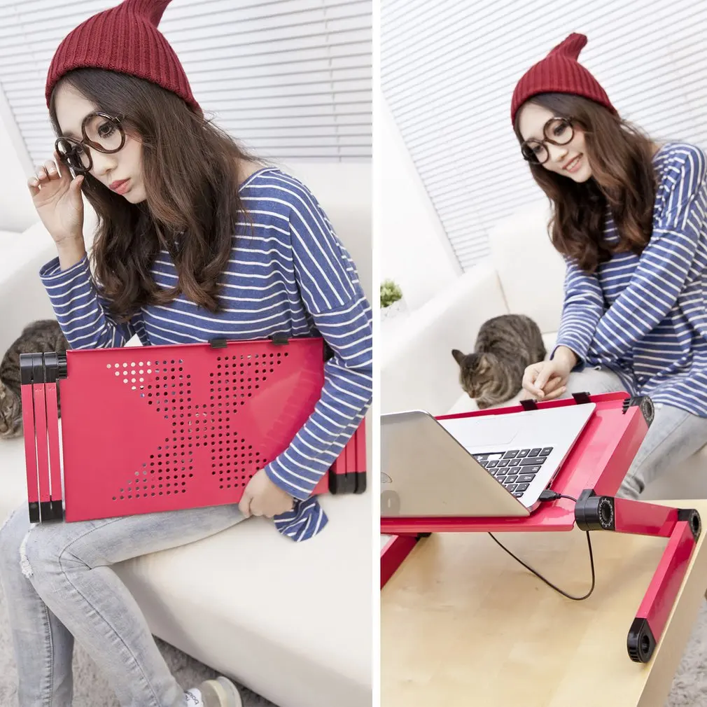 

Laptop Desk Magnesium Alloy ABS With Dual Fans Collapsible No Installation Required One Second Lock Place Your Laptop
