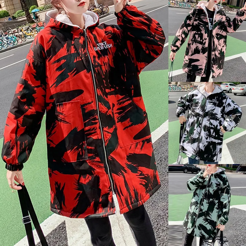 

Vogue Winter Tide Women Plus Size Fashion Print Cotton Jacket Hoodie Long Parkas Warm Jackets Female Winter Coat Clothes