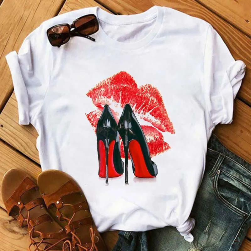 

Red Mouth Lip T Shirt Women Girl Black Tshirt Summer Funny Leopard Top Graphic Tee Shirt 2021 NewVogue Harajuku Femme T Shirts