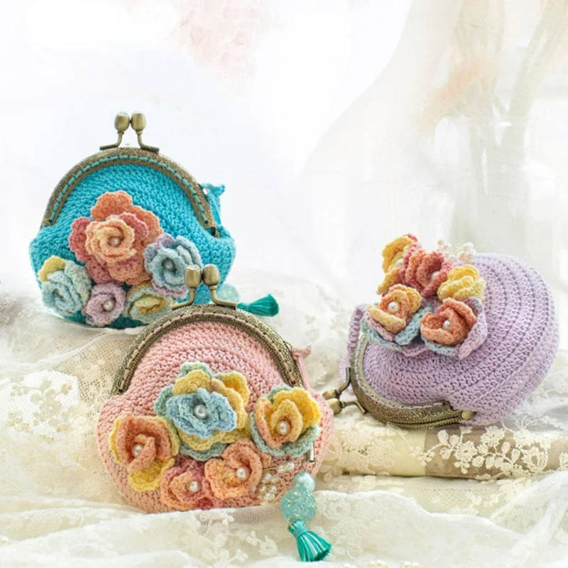 

Semi-finished Flowers Metal-opening Bags Knitted Lace Crochet DIY Material Bag Knitting Kit for Beginners Crochet Bags Gift