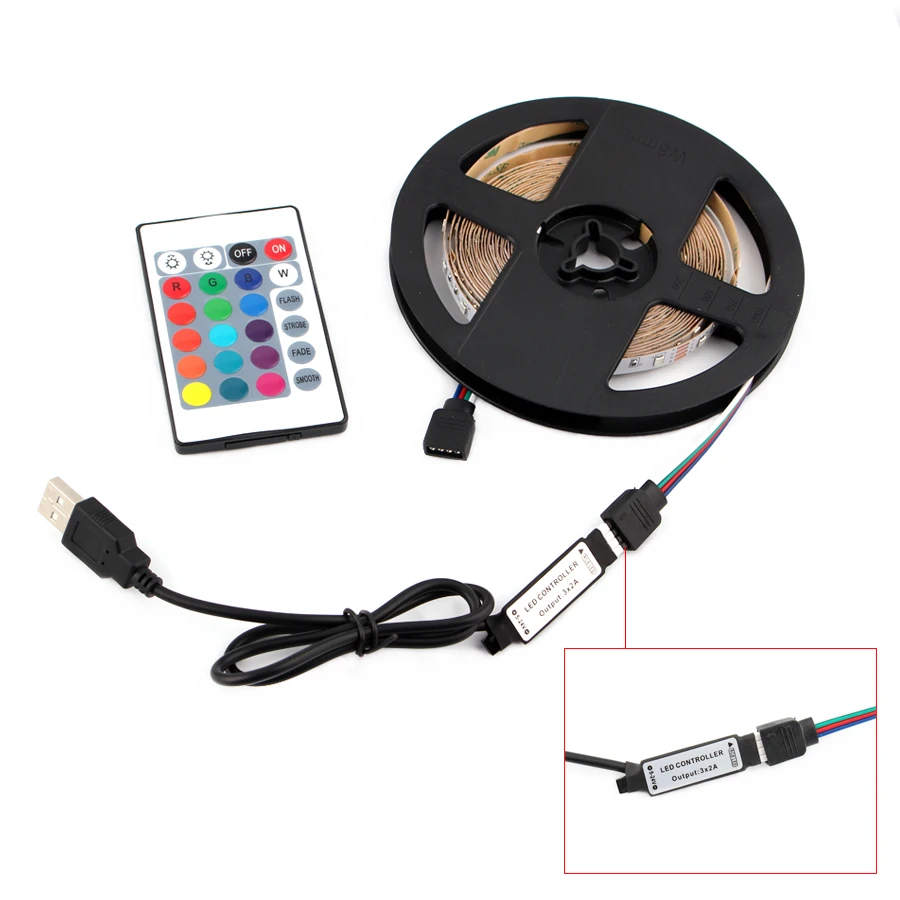 Светодиодная лента RGB 12 В USB 5 м дистанционное управление SMD 2835 ТВ ПОДСВЕТКА теплый