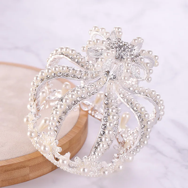 

High Fashion Delicate Crystal Simulated Pearls Royal Princess Tiaras and Crowns Diadem Bride Noiva Wedding Party Hair Jewelry