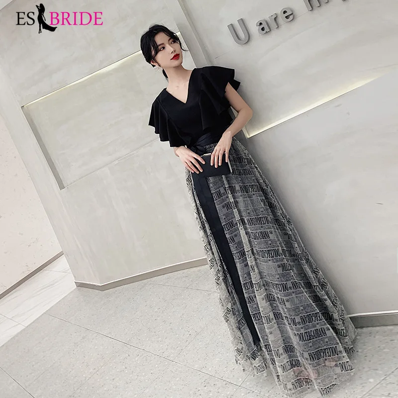 

Usually Can Wear Banquet Black V-neck Slim Atmosphere Graduation Ceremony Birthday Party Dress Evening Dress ES5002