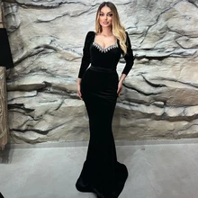 Thinyfull Sexy Mermaid Evening Dress Morocco Velvet Long Sleeve Beadings Prom Dresses Saudi Arabia Night Party Gowns Plus Size (4)