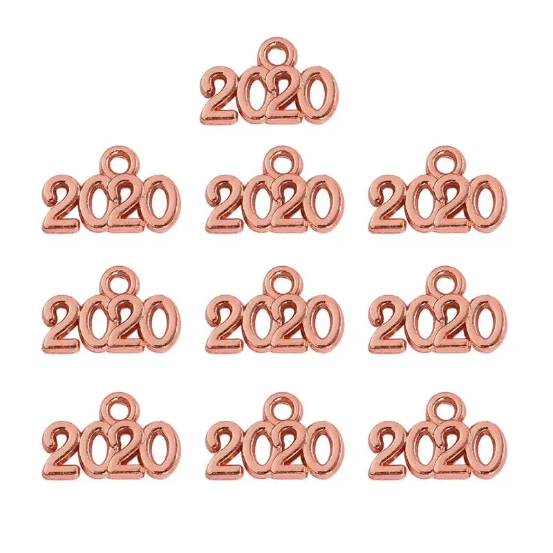 Rose Gold 100pcs 50/100 шт номер 14x9 мм год / Подвески цвета: золотистый, Серебристый сплав "сделай сам" для изготовления ювелирных изделий, подвеска для Цепочки и ожерелья браслета - Окраска металла: Rose Gold 100pcs