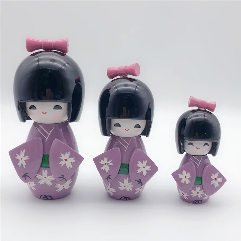 1 комплект милый ручной работы японский Kokeshi девушки сливы узор деревянные куклы горячий подарок - Цвет: style2-purple