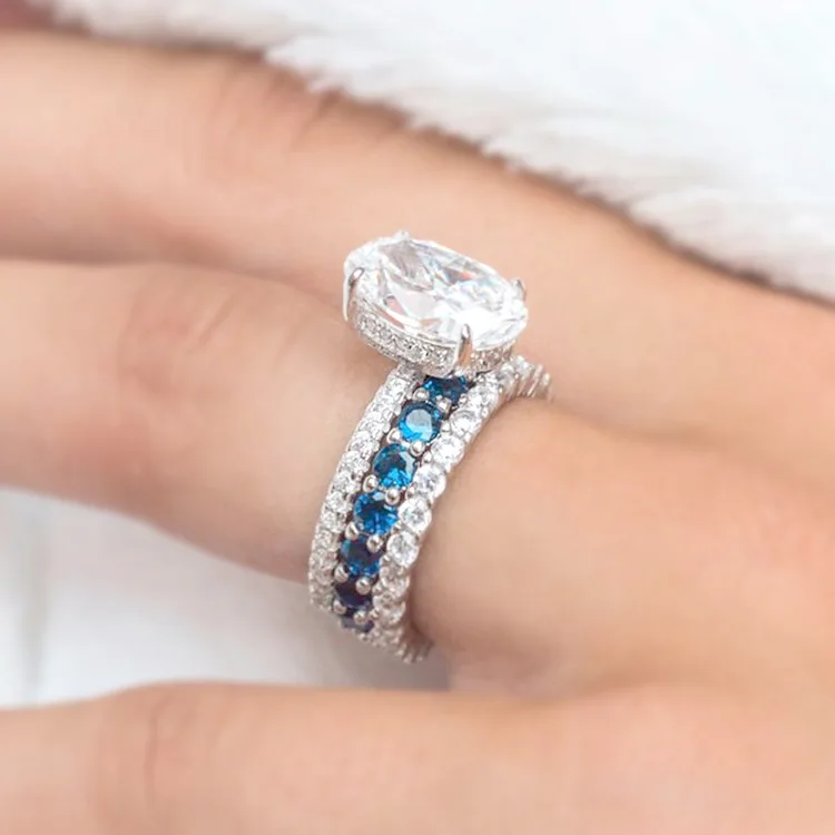 

Exquisite White Blue Gems Crystal Rings Bridal Wedding Rings Anniversary Jewelry Promise Ring Christmas Gift for Women