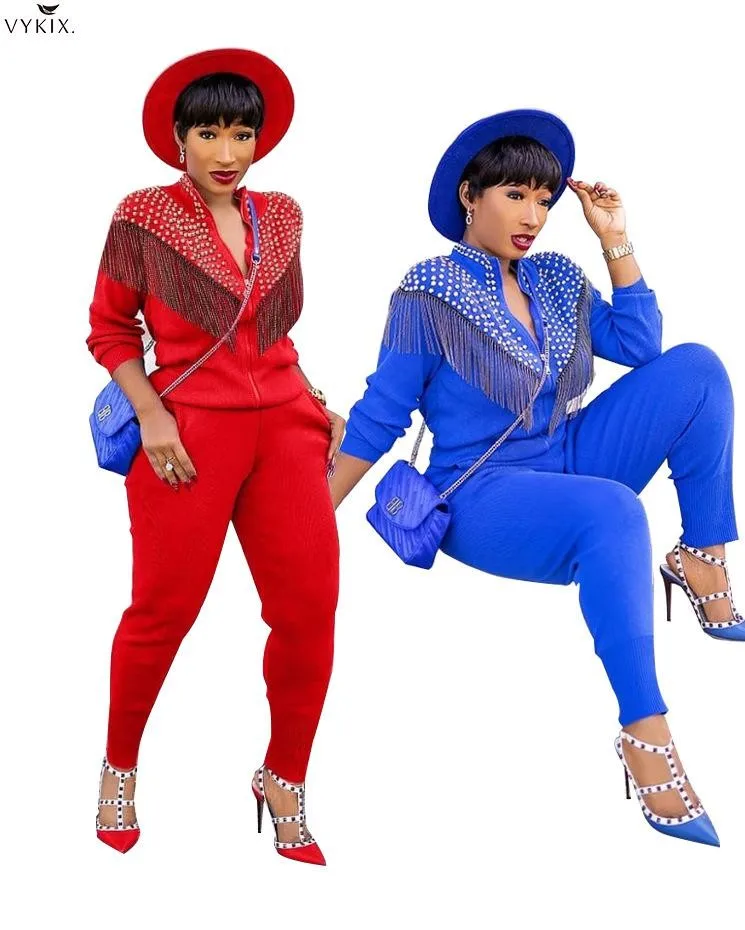 

Sports Activewear Womens Tracksuit Set Tassel Beading Jackets Jogger Pants Matching Sets Fitness Outfits Ensemble Femme 2 Pieces