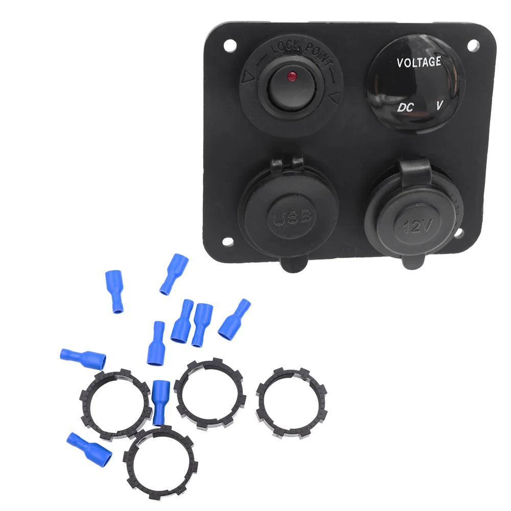 

4 Hole Switch Panel Car Marine Boat LED Dual USB Ports Voltmeter 12-24V Socket For Boat RV Truck Camper